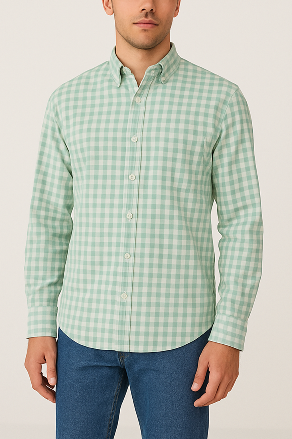 Men's Slim Fit Gingham Shirt in Mint Green